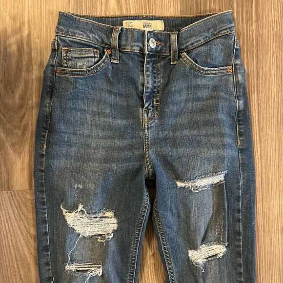 EUC TOPSHOP MOTO JAMIE SUPER DISTRESSED HIGH WAIST SKINNY JEANS SIZE 25 - Picture 4 of 8